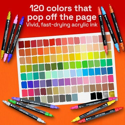ARTISTRO Dual-Tip Acrylic Paint Marker Pens - Set of 120 - Image 2