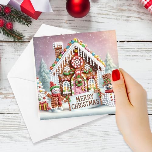 jinglinhh 6pcs Diamond Art Painting Christmas Snowman House Santa Bike Train Greeting Cards with Envelopes, DIY Card Making Kits for Adults, Diamond Art Postcards Holiday Cards Craft Gifts - Image 6