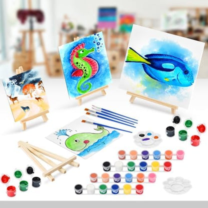 Hdviai Acrylic Paint Canvas Set – Canvas Painting Kit with Wood Easels, Brushes, Paint Sticks, Palettes – Art Supplies for Beginners, Ideal for Parties & DIY Painting (6 x 6inch) - Image 6