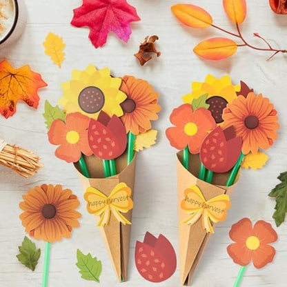 BeYumi Fall Flower Bouquet Craft - 168Pcs Fall Flower Bouquet Craft Kit for Kids Make Your Own Thankful Florals Kit Autumn Thanksgiving Appreciation DIY Gift Set School Classroom Home Fun Activities - Image 5