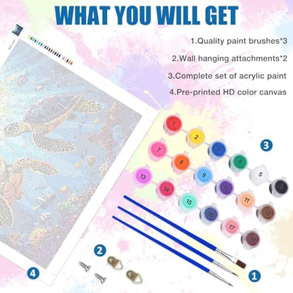 Lxmsja Two Turtles Paint by Numbers Kit for Adults, Ocean Fish Acrylic Paint by Numbers for Adults Beginner, DIY Craft Supplies Oil Painting Kits for Home Wall Decor 20x16 inch (No Frame) - Image 5