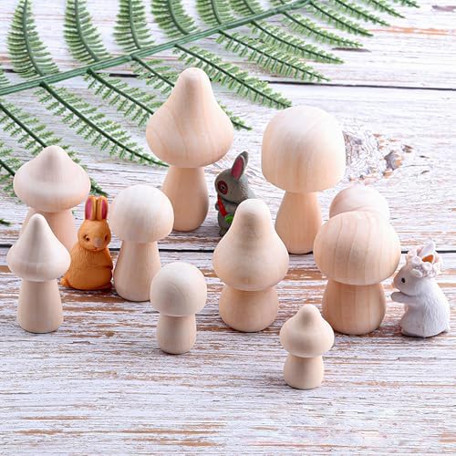 23 Pcs Unfinished Wooden Mushroom Craft Kit with 2 Brushes 9 Sizes - Image 2
