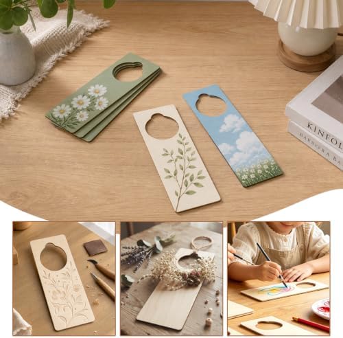 16 PCS 9.5"x 3.25" x 0.1" Unfinished Wooden Door Knob Hangers - Blank for DIY Crafts, Ideal for Home, Hotel & Office Decor - Image 5