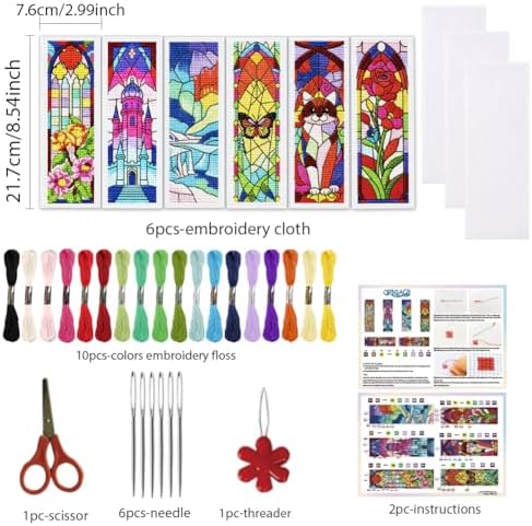 ORIGACH 6 Set Fantasy Stained Glass Cross Stitch Bookmark Kit for Beginner - Image 2