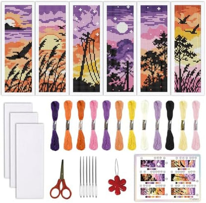 ORIGACH 6 Set Sunset Mountain Silhouette Cross Stitch Bookmark Kit by ORIGACH