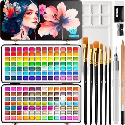 ARTISTRO Deluxe Watercolor Paint Set with Palette & Brush Pens - 168 Colors by ARTISTRO