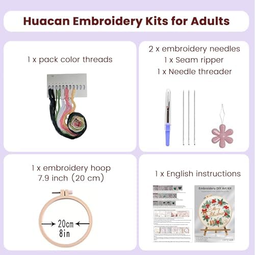 Huacan Embroidery Kits for Adults Beginner DIY Cross Stitch Stamped Christmas Pattern Stitching Wreath Sewing Kit 1 Piece 7.8 x 7.8 Inch - Image 2