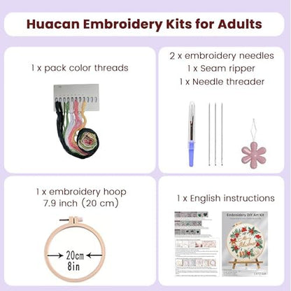 Huacan Embroidery Kits for Adults Beginner DIY Cross Stitch Stamped Christmas Pattern Stitching Wreath Sewing Kit 1 Piece 7.8 x 7.8 Inch - Image 2