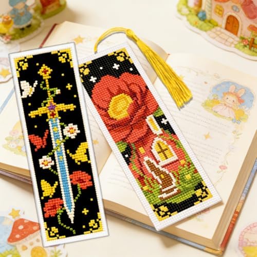 ACRNIGHEET 6PCS Cross Stitch Bookmark Kit for Beginner Fairy Tale Stamped Cross Stitch Kits Needlepoint Kit for Adults DIY Tassel Embroidery Bookmark Kits with Instructions Craft Gift 8.5"x3" 11CT - Image 5
