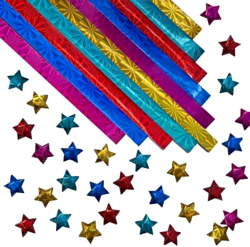 500-Strips Holographic Foil Paper Strips for Making Origami Stars, Lucky Stars, Puff Stars. Reflective Mirror Shiny Paper Strips, 0.5 x 11 inch. (Holographic Mix, 500) by OrigamiJoy