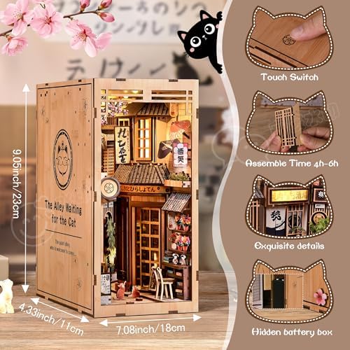 DIY Book Nook Kit with LED Lights | 3D Puzzles for Adults & Teens, Miniatures and Model Building Kits for Bookshelf Decor, Relaxing & Creative Gift for Craft Lovers | Sakura Alley - Image 3