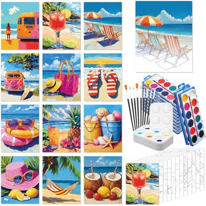 Ctosree 12 Sets Pre Drawn Canvas Kit for Painting,Hawaii Vacation,8 x 10 in by Ctosree