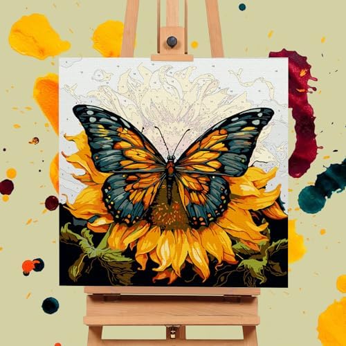 Framed Paint by Numbers Kit for Adults Beginners, Butterfly Sunflower - Image 4