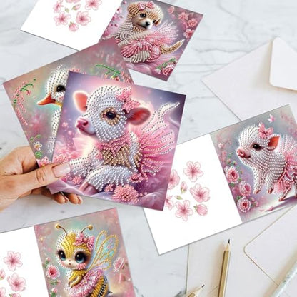 6pcs Christmas Diamond Painting Greeting Card with envelopes, DIY Animals wearing skirts Diamond Art Greeting Card for Blessing and Wish Special Shaped Arts Crafts for Birthday Thanksgiving Day - Image 6