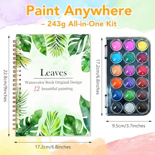 Easy Watercolor Workbook for Beginners - 12 Beautiful Step-by-Step Paintings Water Coloring Book, Includes 18 Colors Paints, Relaxing Art Projects and Creative Gift for Adults & Teen (Leaves) - Image 4