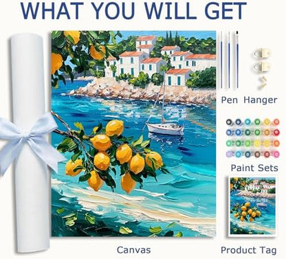 AuraDraw Lemon Paint by Number Kit for Adults, Lemon Tree Paint by Numbers for Adults, DIY Oil Painting Kits on Canvas for Home Decor (16x20inch) - Image 3