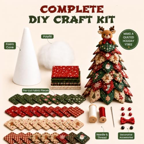 Daily Partner DIY Quilted Fabric Christmas Tree Kit, Arts and Crafts for Adults, (Reindeer) - Image 2
