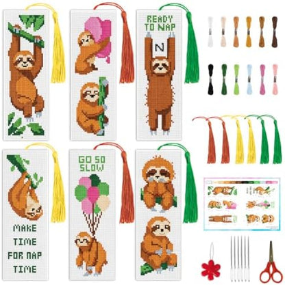 INFUNLY Sloth Words Cross Stitch Bookmark Kit 10x7.7 Funny Quote Cross Stitch Bookmark Set Nap Time Sloth Stamped Embroidery Bookmarks Kit DIY Embroidery Bookmarks for Book Lovers Craft Gift by INFUNLY