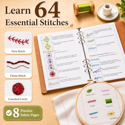 Ogioxam Embroidery Stitch Book Kit for Beginners, Hand Embroidery Kits for Adults, Embroidery Book Kit for Beginners - Image 3