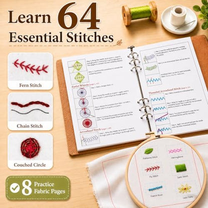 Ogioxam Embroidery Stitch Book Kit for Beginners, Hand Embroidery Kits for Adults, Embroidery Book Kit for Beginners - Image 3