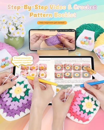 Coopay Crochet Kit for Beginners, Easy 3D Granny Square Blanket Kit, Pink - Image 3