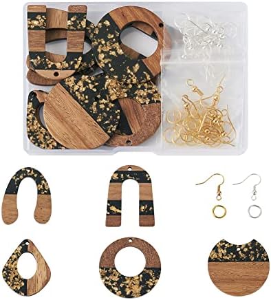 Cheriswelry DIY Dangle Earring Making Kits with 10pcs Resin Waxed Walnut Wood Pendants Charms & 20pcs Earring Hooks & 40pcs Jump Rings Teardrop Flat Round Pendants for DIY Earring Making by Cheriswelry