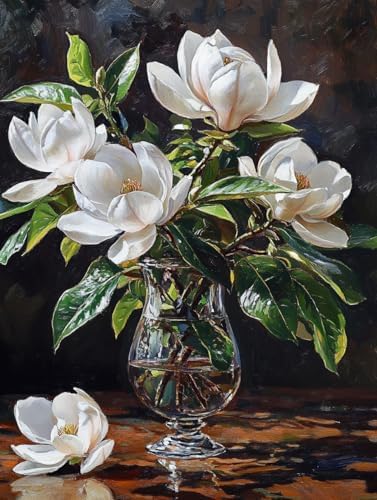 Beautiful Evergreen Magnolia Paint by Numbers Kit for Adults Beginner 12x16 inch Acrylic Oil Painting by Numbers Kits with PaintBrushes Art Crafts Canvas for Home Decor 1578 by Unknown