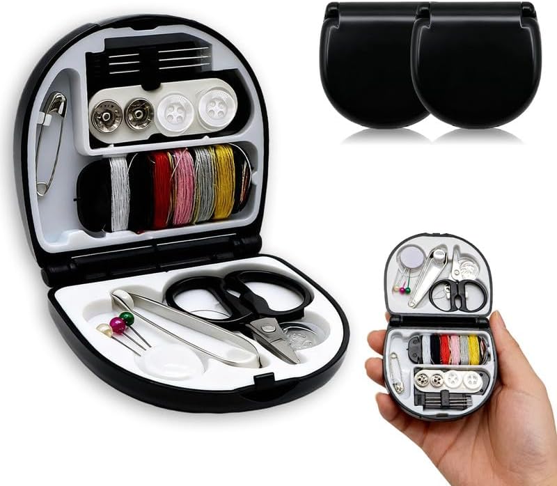 Reroon 2 Pack Mini Travel Sewing Kit for Adult & Kid | Portable Sewing Box Kit Bulk | Small Emergency Repair Set with Thread Scissors Needle for Travel, Beginner DIY Handcraft | Black by Unknown