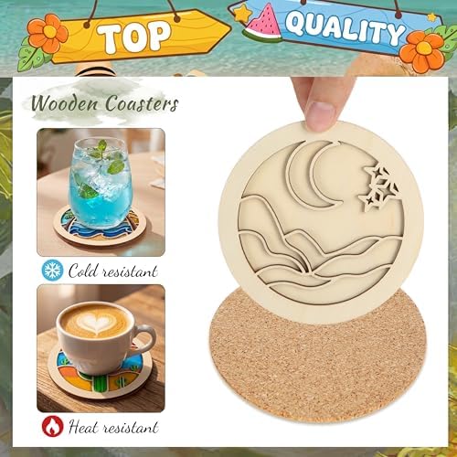 Dispowreath 12 Pcs Wooden Coasters Painting Kit Paint You Own Coaster Wooden Painting Craft Kit with Acrylic Paints and Brush for Adults and Beginners Coasters Landscape Crafts Art Supplies - Image 4