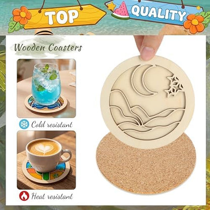 Dispowreath 12 Pcs Wooden Coasters Painting Kit Paint You Own Coaster Wooden Painting Craft Kit with Acrylic Paints and Brush for Adults and Beginners Coasters Landscape Crafts Art Supplies - Image 4