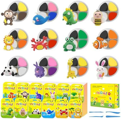 Air Dry Clay for Kids Air Clay Art Kits 12 Box Animals Theme Air Dry Modeling Clay Kit w/Sculpting Tools& Step-by-Step Tutorials,Ultra Soft Non-Sticky,Craft Party Favors Clay Toy Gift for Boys Girls - Image 2