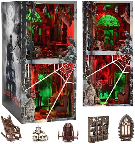 fifijoy Haunted House Halloween Book Nook Kit, Spooky Shelf Insert Bookshelf Diorama Horror Art Miniature Decor, Creepy Scary Wooden Puzzle Booknook (Haunted Mansion) by fifijoy