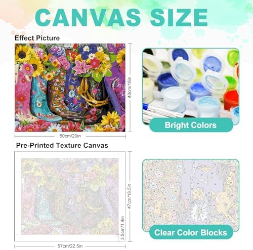 GEEHEIY Paint by Numbers Kit for Adults, Floral Cowboy Boots, 16 x 20 Inch - Image 3