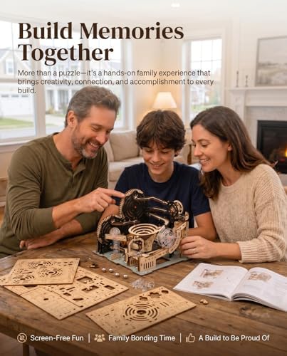 3D Wooden Puzzle for Adults, Electric DIY Marble Run Model Kit with Spiral Funnel, Gear-Driven Motion & Steel Marbles, Brain Teaser Building Toy, Creative Desk Decor Gift for Teens Adults 14+ - Image 6