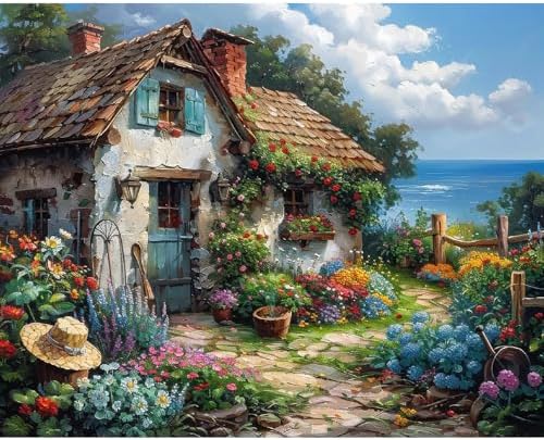 KYOQFVN Riverside Cottage Paint by Numbers Kit for Adults Beginner - Easy Acrylic Adult Painting Kits on Canvas, Flower Paint by Number Kits for Home Decor 16x20inch by KYOQFVN