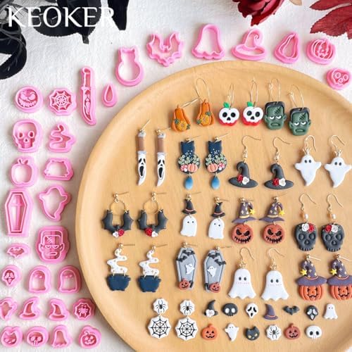 Keoker Halloween Polymer Clay Cutters, Polymer Clay Cutters Halloween, 30 Shapes Halloween Clay Cutters for Earrings, Pumpkin Clay Cutters for Polymer Clay Jewelry, Mini Clay Cutters - Image 5