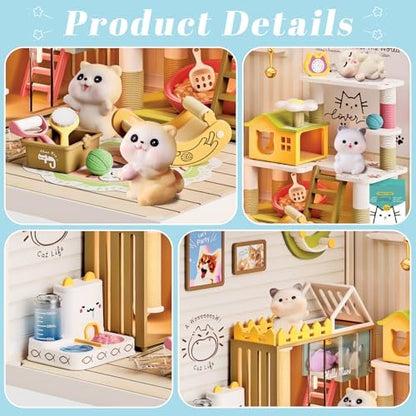 DIY Pet Cat Miniature House Kit, 78-Piece Mini Dollhouse with Furniture & LED Light with Roof & Dust Covers Tiny House Toy for Adults - Image 5