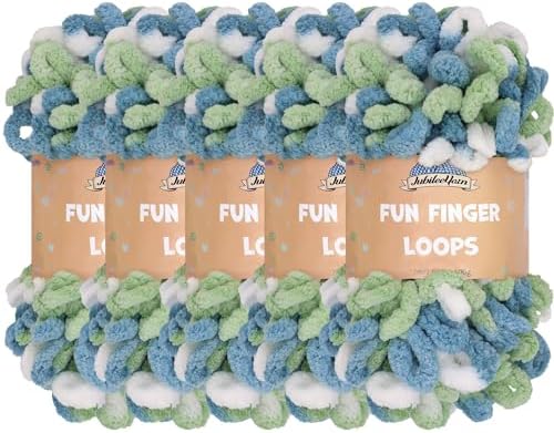JubileeYarn Fun Finger Loops Yarn - Multicolor Blue Green - 5 Skeins by BambooMN
