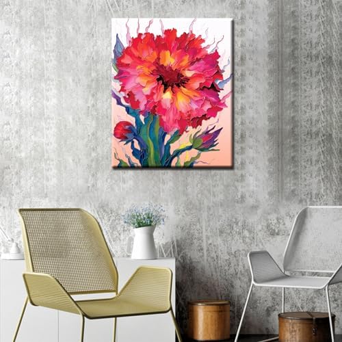 Paint by Number for Adults, Red Flowers Acrylic Paints by Numbers for Adults Beginner Color Modern style Painting by Numbers on Canvas with Brushes Watercolor Paint by Numbers for Kids （without frame） - Image 3