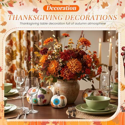 Canlierr 8 Pcs Large Craft Pumpkins & 150 Dried Flower, White - Image 4