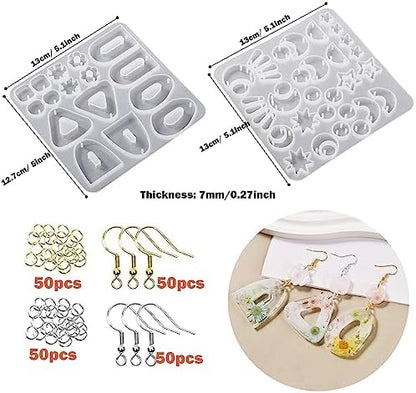 Attuslla Star & Moon Shape Resin Earring Molds - Silicone, Jewelry, DIY Pendant Molds with Ear Hooks & Jump Ring - Image 2