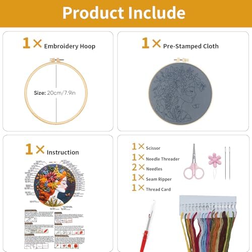 3 Packs Embroidery Kit for Adults, Embroidery for Beginners (Girl-1) - Image 3