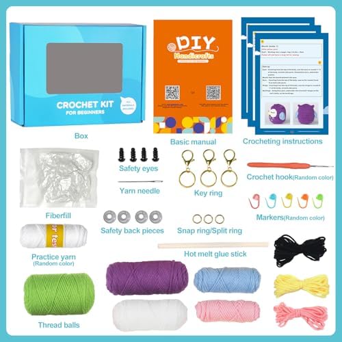 YESJOLI Crochet Animals kit for Beginners,Crochet Knitting kit Crafts for Adult Women DIY with Step-by-Step Video,Easy Learn tutorials to Crochet Kits,Yarns,Hook,Accessories (White Rabbit Frog owl) - Image 2