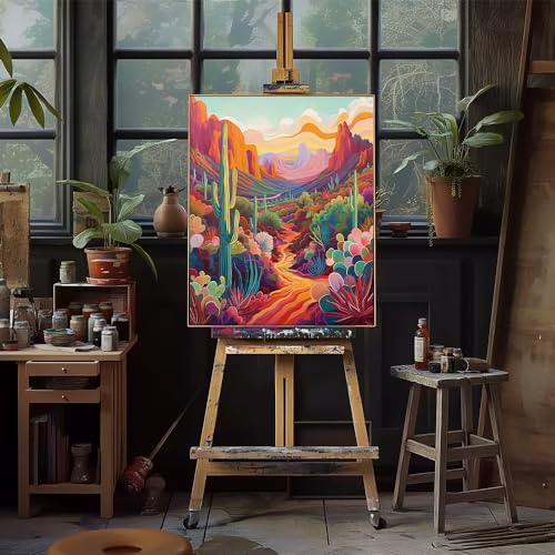 Natuyalo Paint by Numbers Kit for Adults Beginners and Kids, 16" Wx20 L Canvas Pictures Drawing Acrylic Paintwork with 3 Pcs Paintbrushes, Cactus in Wilderness - Image 4