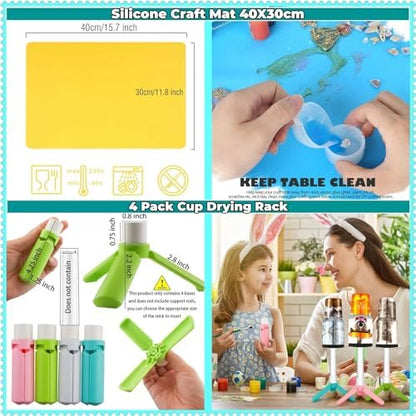 LFSUM 4 Arm Cup Turner for Crafts Tumbler,Multi Tumbler Spinner Machine Kit,Tumbler Turner DIY Glitter Epoxy Resin Tumblers (4X-Cup-Blue) - Image 3