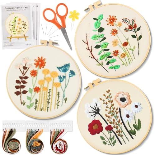 RAINFLOW 3 Pack Embroidery Kit for Beginners - Stamped Cross Stitch Kits by Unknown