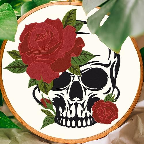 BEUNITONE 4 PCS Skull Embroidery Kit Flower Cross Stitch Kit for Beginners Adults Brain Embroidery Starter Kit Bone Needlepoint Kit for Beginners Inner DIY Embroidery kit with Instructions Home Decor - Image 5
