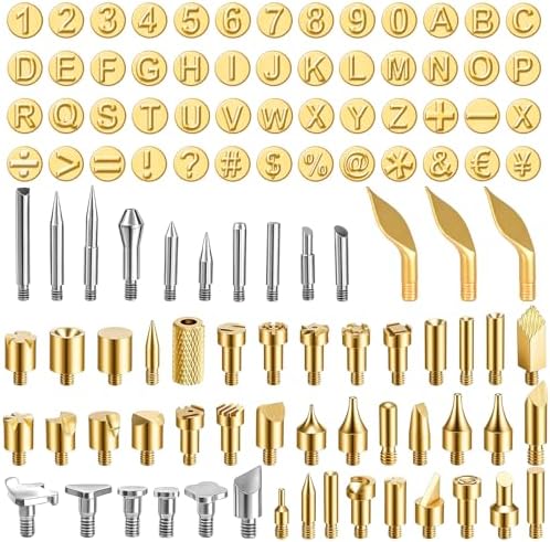 108 Pieces Wood Burning Tip Set, Brass Pyrography Tips Including Letters Numbers Symbols for Wood Burner DIY Carving Crafts by Unknown