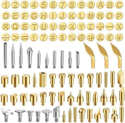 108 Pieces Wood Burning Tip Set, Brass Pyrography Tips Including Letters Numbers Symbols for Wood Burner DIY Carving Crafts by Unknown