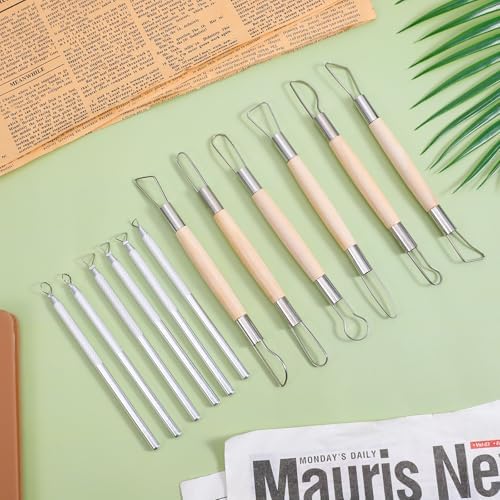 12PCS Double-Sided Clay Sculpting Tools, Wooden Handle Clay Carving Tools Clays Wire Loop Sculpture Set Clays Pottery Sculpting Tool Set for Ceramic, Carving Modeling - Image 6